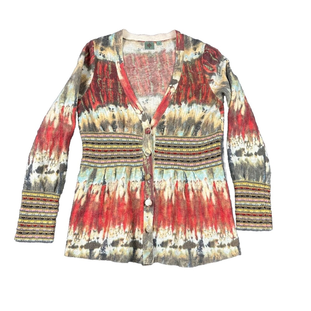 Anthropologie Cardigan HWR Aztec Button Front Sweater Stitching Tie Dyed L/S